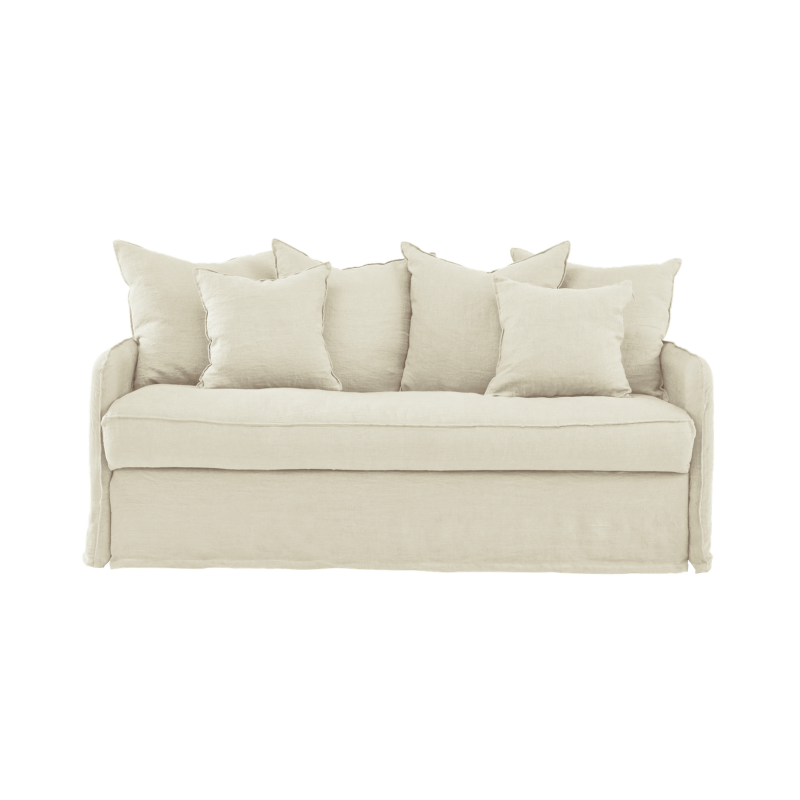 Canapé convertible Haut de gamme AUGUSTE 3 places lin blanc, position canapé, vue de face